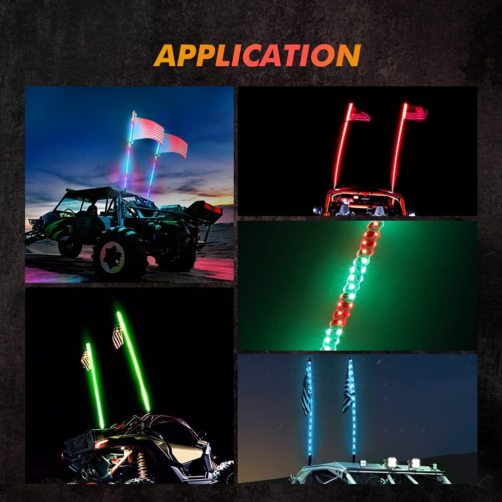 AUTOVIC Spiral LED Whip Lights, 2pcs 4FT 360° RGB Whip Light Weatherproof 300 Flash Patterns 358 Modes Chasing Light for RZR Can-Am Polaris UTV ATV Off Road Truck