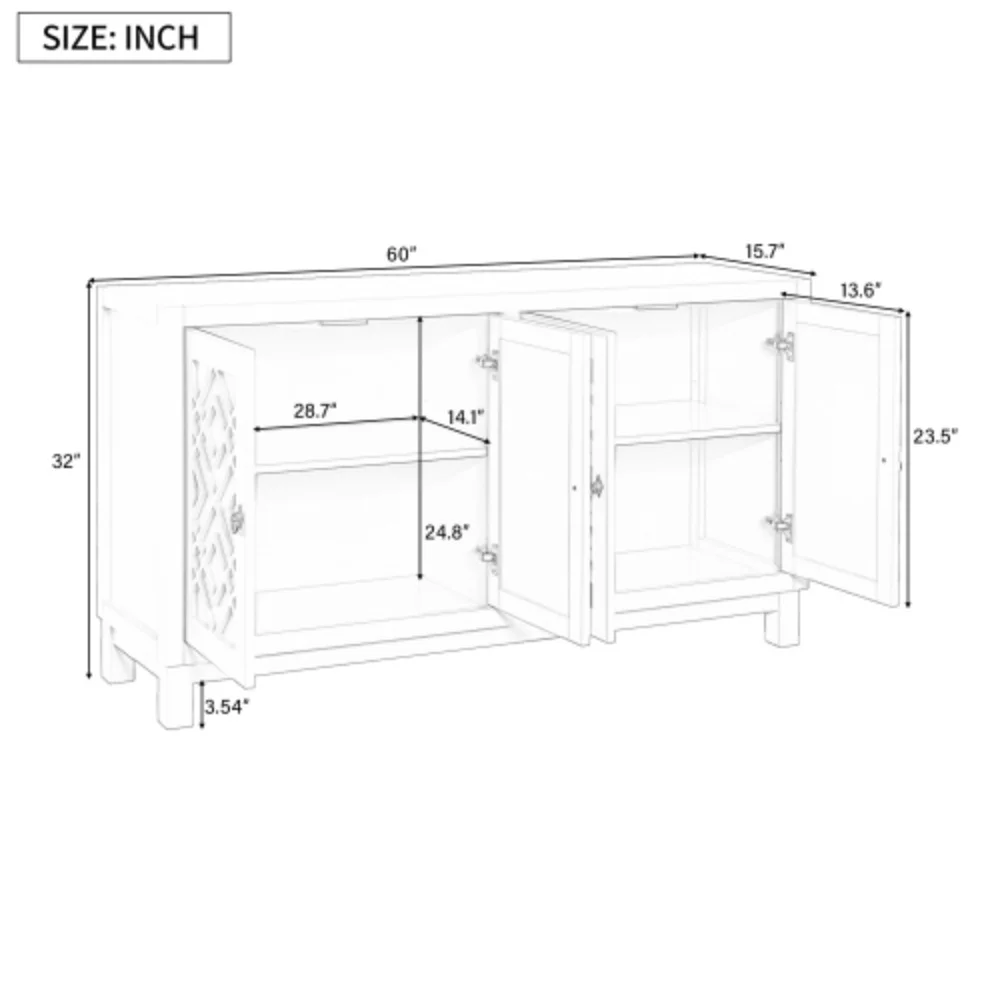 TREXM Large Storage Space Sideboard, 4 Door Buffet Cabinet with Pull Ring Handles for Living Room, Dining Room (Navy)  Navy + MDF