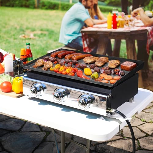 Cecarol 23in 3-Burner Propane Gas Griddle, 355 sq in, 25,500 BTU - For Outdoor, RV, Tailgating