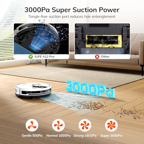 ILIFE A12 Pro Robot Vacuum and Mop Combo, Self Emptying Station for 60 Days, LiDAR Navigation, Home Mapping, No-Go Zones, 2.4G WiFi/App/Alexa/Remote Control, for Hard Floors, 110V