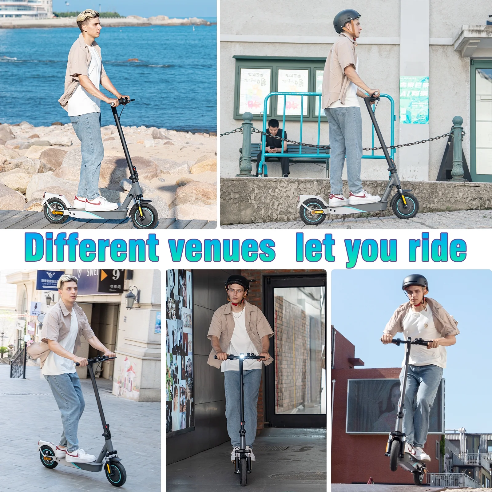 RCB Electric Scooter with 10 Solid Tires, 500W Motor up to 19mph and 22 miles Range, Folding Electric Scooter for Adults, Gray