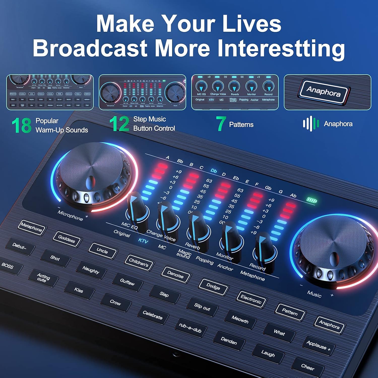 SWEETFULL Podcast Equipment Bundle,Audio Interface Sound Board with Voice Changer Unpowered Recording Mixers Streaming Equipment with 3.5mm Microphone for Live Streaming Podcast Mixer Audio
