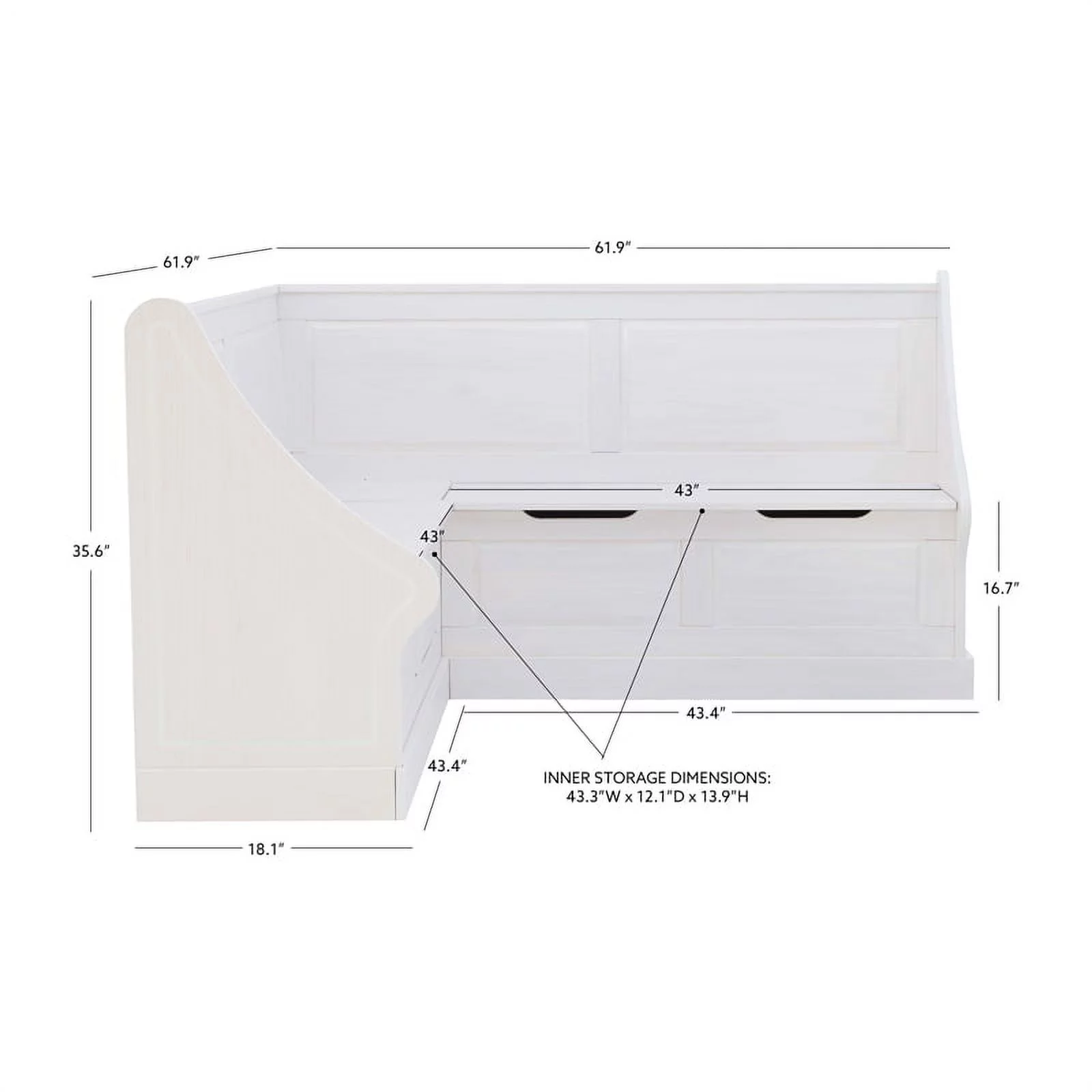 Linon Troyin Wood Corner Breakfast Nook in White