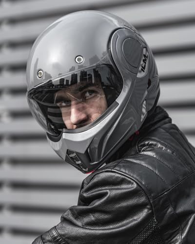 ILM Vintage Full Face Modular Motorcycle Helmet for Adults Men ATV UTV Snowmobile with 180° Reversible Chin Guard DOT Model-B707(Matte Black, L)