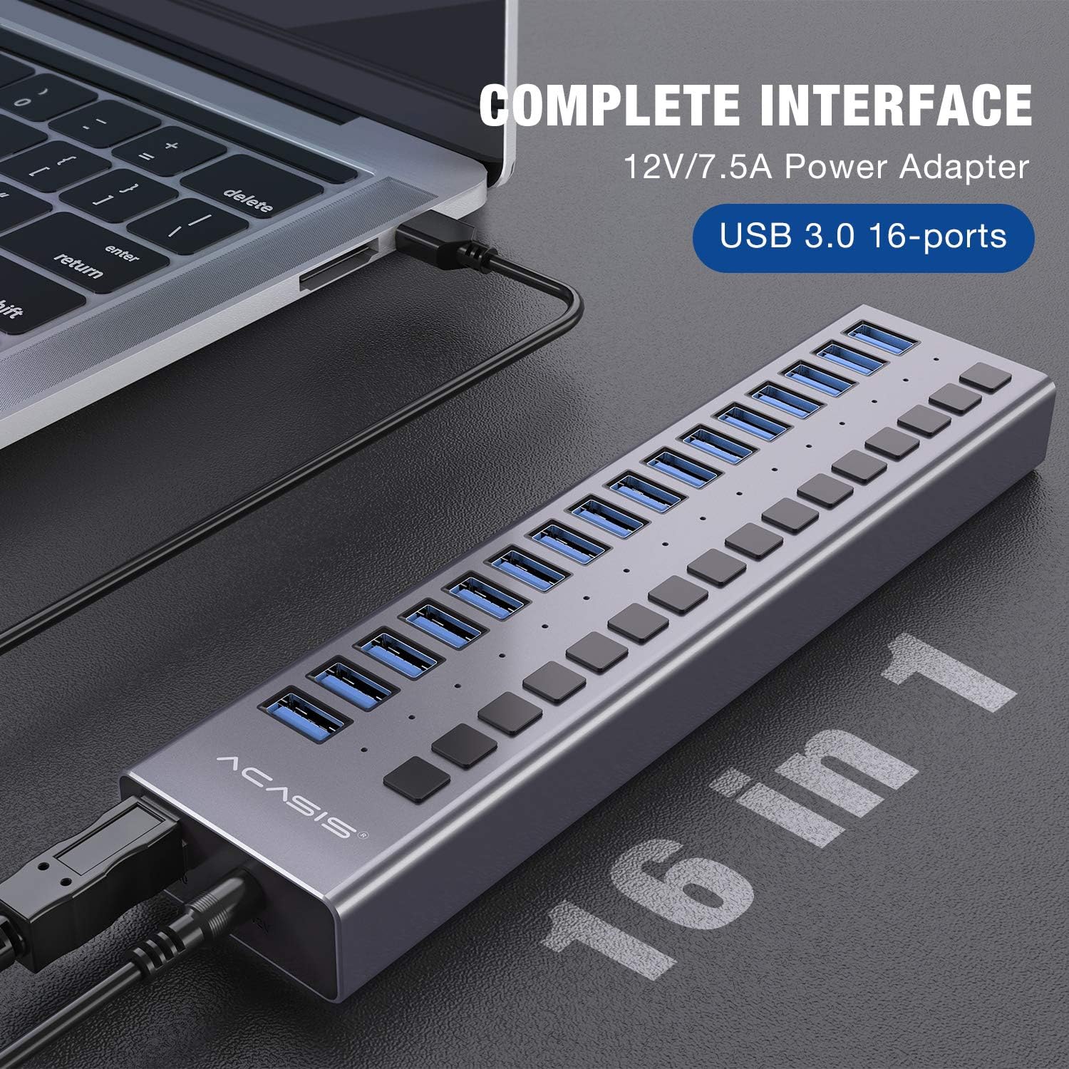 Powered USB Hub - ACASIS 10 Ports 48W USB 3.0 Data Hub - with Individual On/Off Switches and 12V/4A Power Adapter USB Hub 3.0 Splitter for Laptop, PC, Computer, Mobile HDD, Flash Drive and More