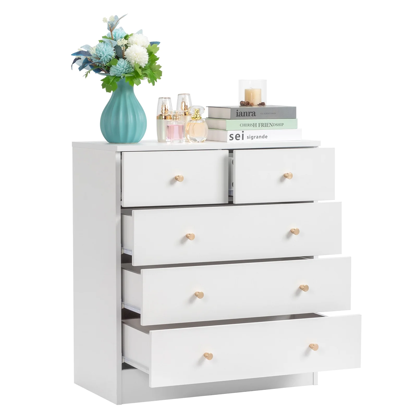 UBesGoo 7 Drawer Wood Dresser for Bedroom, Chest of Drawers, Storage Organization Unit for Clothing, White