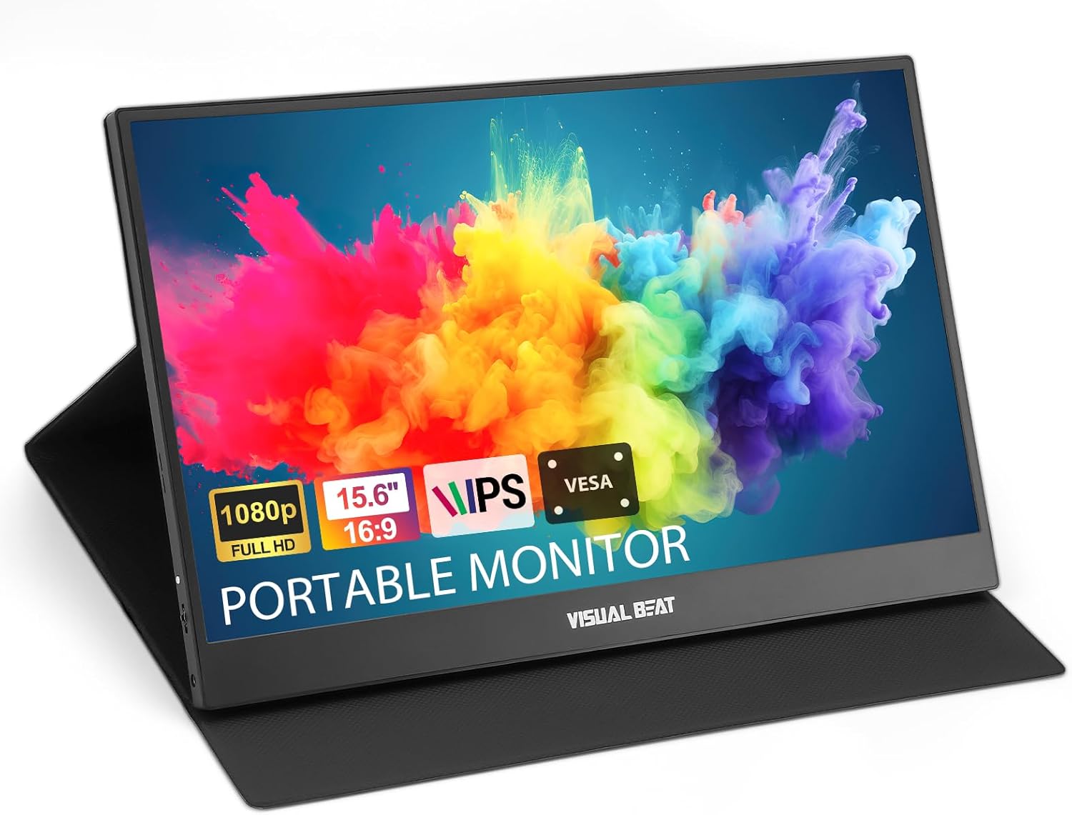 Portable Monitor 15.6inch 1080P FHD USB-C HDMI Computer Display IPS HDR VESA w/Smart Cover Dual Speakers for Laptop PC Mac Phone PS4/5 Xbox Switch