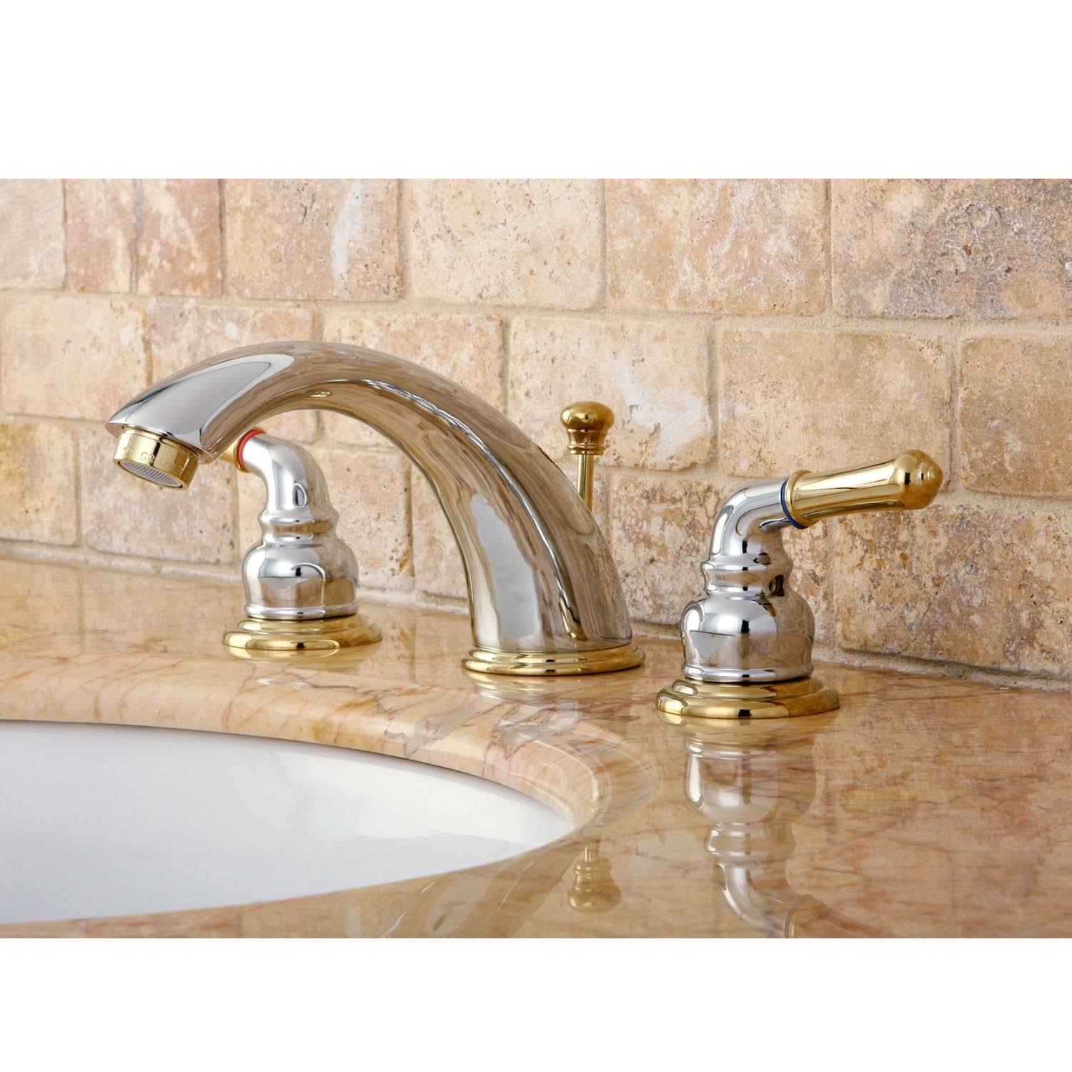 Magellan 8 in. Widespread Bathroom Faucet - Polished Chrome/Polished Brass QKB964