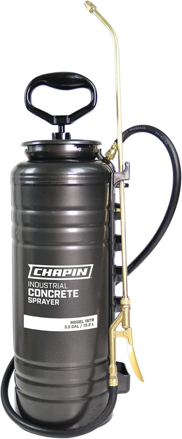 Chapin International 1979 Industrial Concrete Open Head Sprayer with Filter, 3.5-Gallon, Silver