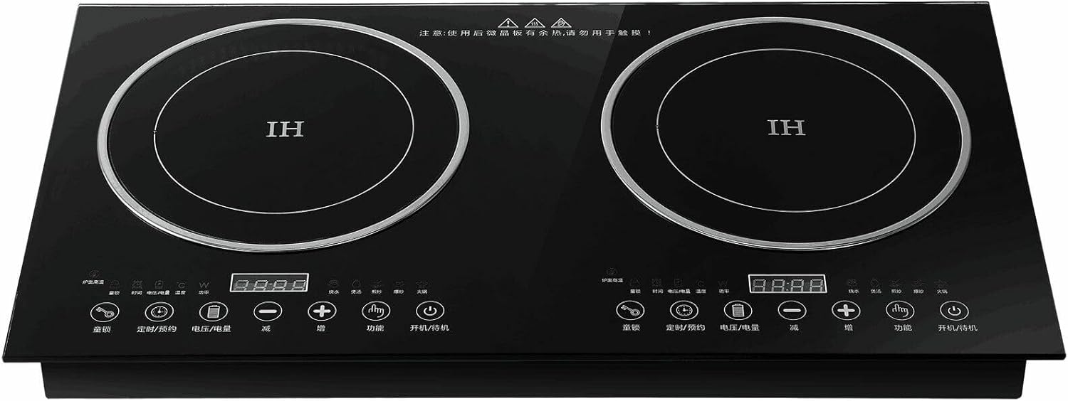 Induction, 110v 2-Burner Induction Cooking Portable Induction Dual Burner Design Built-In and Countertop Electric Cooktops Touch Buttons Multiple Cooking Functions Easy to Operate