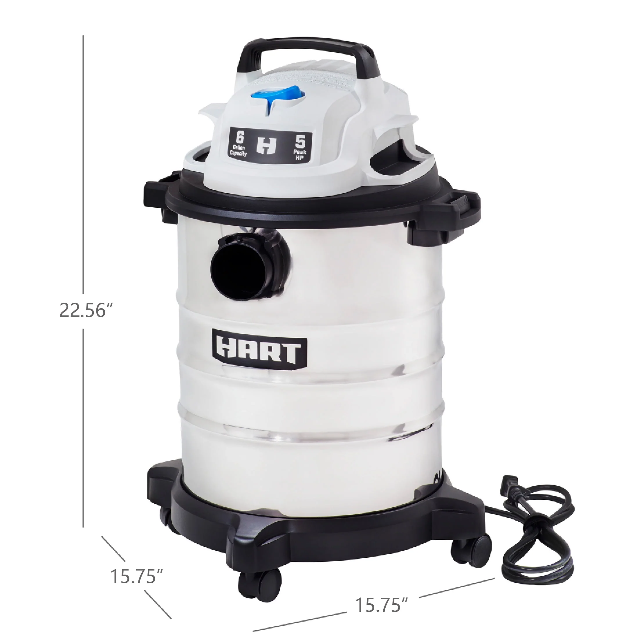 HART 6 Gallon 5 Peak HP Stainless Steel Wet/Dry Vacuum, VOC608S 3702