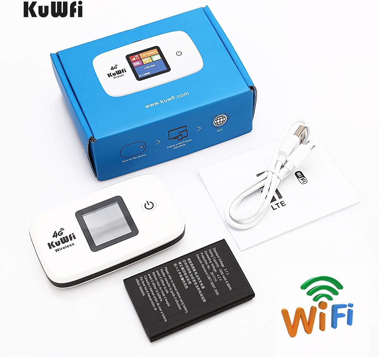 KuWFi 4G LTE Mobile WiFi Hotspot Unlocked Wireless Internet Router Devices with SIM Card Slot for Travel Support B2/B4/B5/B12/B17 Network Band for AT&T/T-Mobile Pack of 2