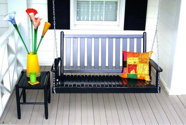 Dixie Seating Asheville Wood 4& Porch Swing NO. 58rta Woodleaf Black