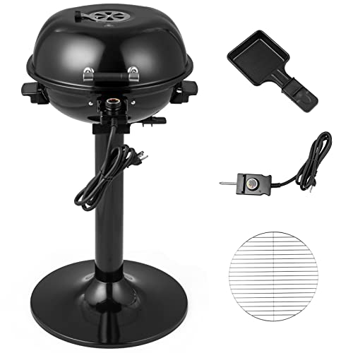 COSTWAY Electric BBQ Grill, Portable Grill with Metal Cooking Grilling Rack, Detachable Temperature Control & Removable Grease Collector, Outdoor Freestanding Grill for Camping &Tailgating