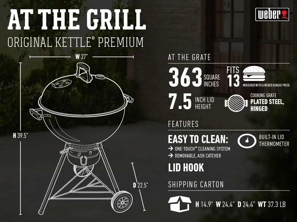 Weber 14402001 Original Kettle Premium Charcoal Grill, 22-Inch, Copper
