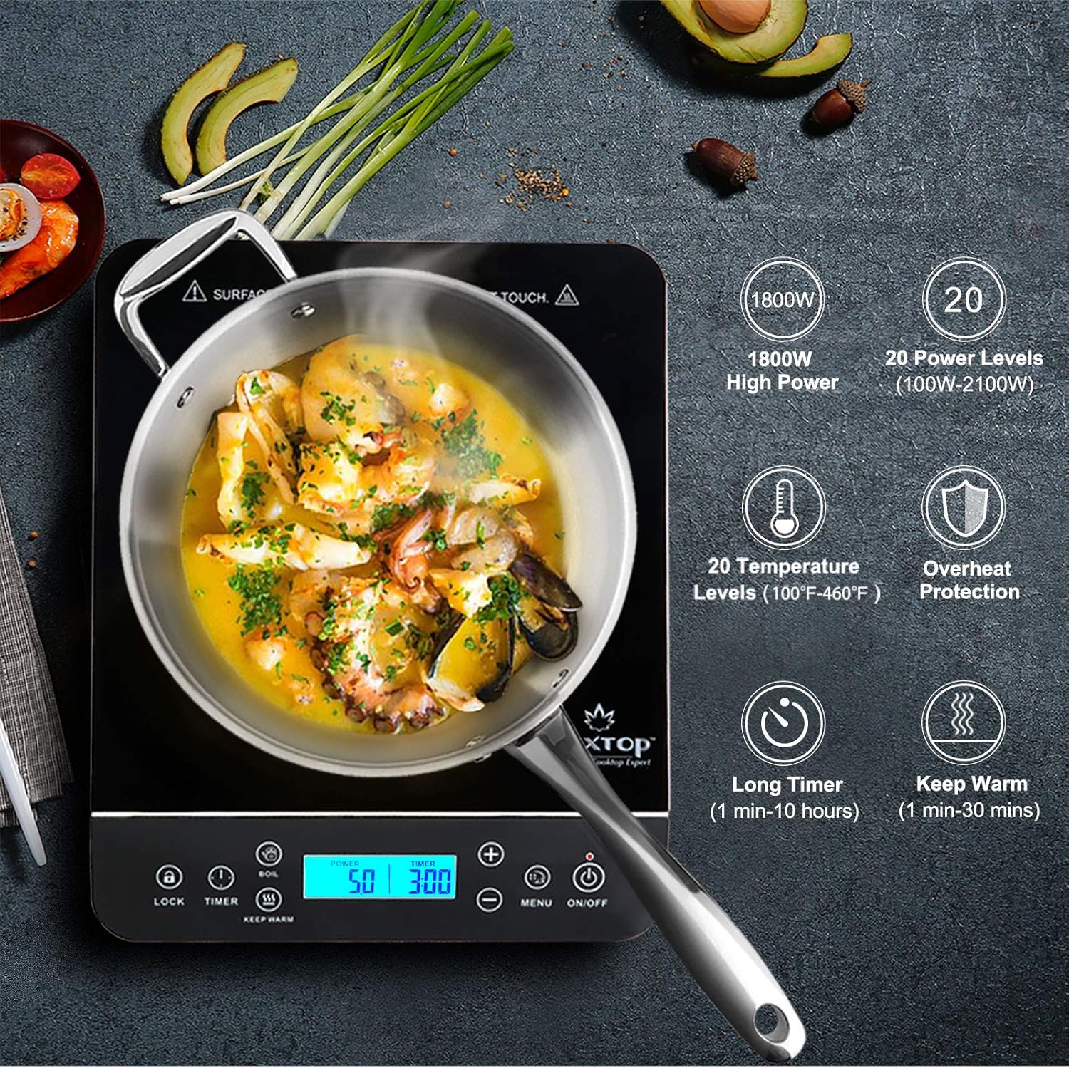 Duxtop Portable Induction Cooktop, Silver 9600LS/BT-200DZ & Duxtop Whole-Clad Tri-Ply Stainless Steel Stir-Fry Pan Kitchen Induction Cookware 8 Inches