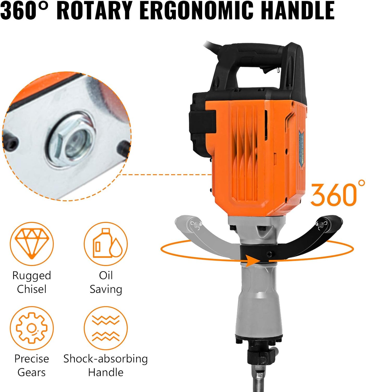 Mophorn 3500W Electric Demolition Hammer Heavy Duty Concrete Breaker 1400 BPM Jack Hammer Demolition Drills with Flat Chisel Bull Point Chisel (3500 W)