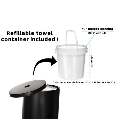 Alpine Industries 4777-BLK Floor Stand Gym Wipe Dispenser, with High Capacity Built-in Trash Can, Black