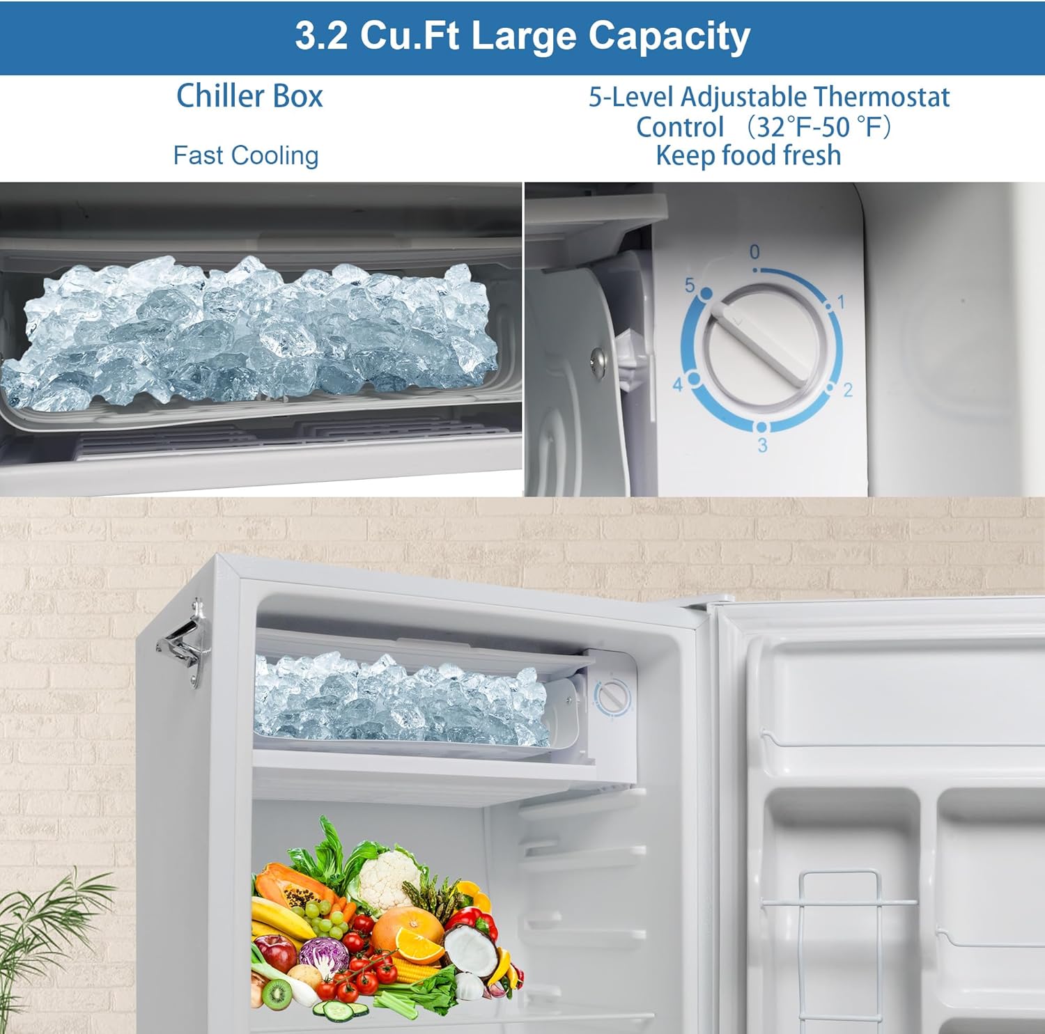 Mini Fridge with Freezer, Single Door Compact Refrigerator with Adjustable Legs (3.2 ft white)