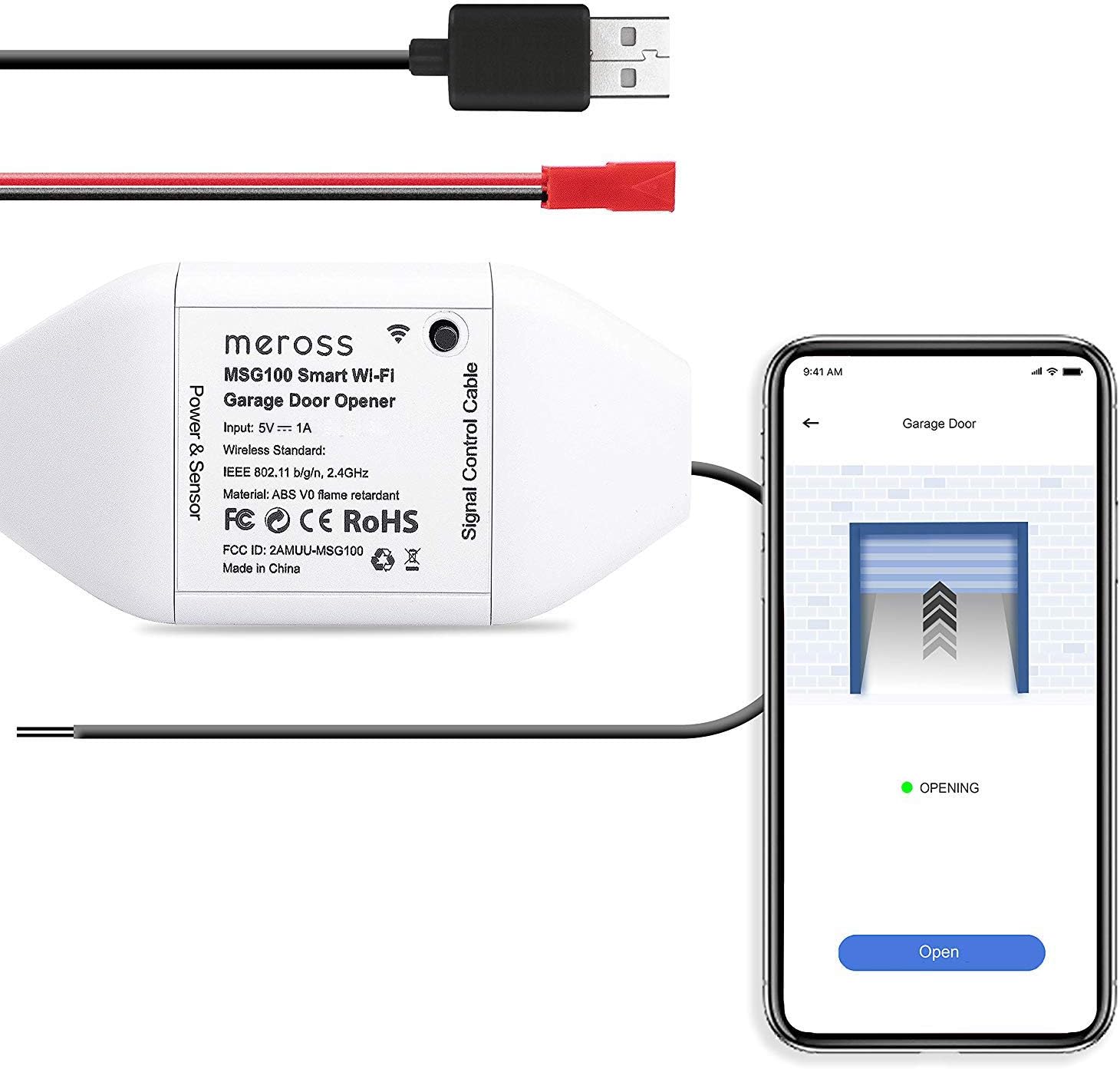 meross Smart Garage Door Opener Remote, APP Control, Compatible with Alexa, Google Assistant and SmartThings, Multiple Notification Modes, No Hub Needed