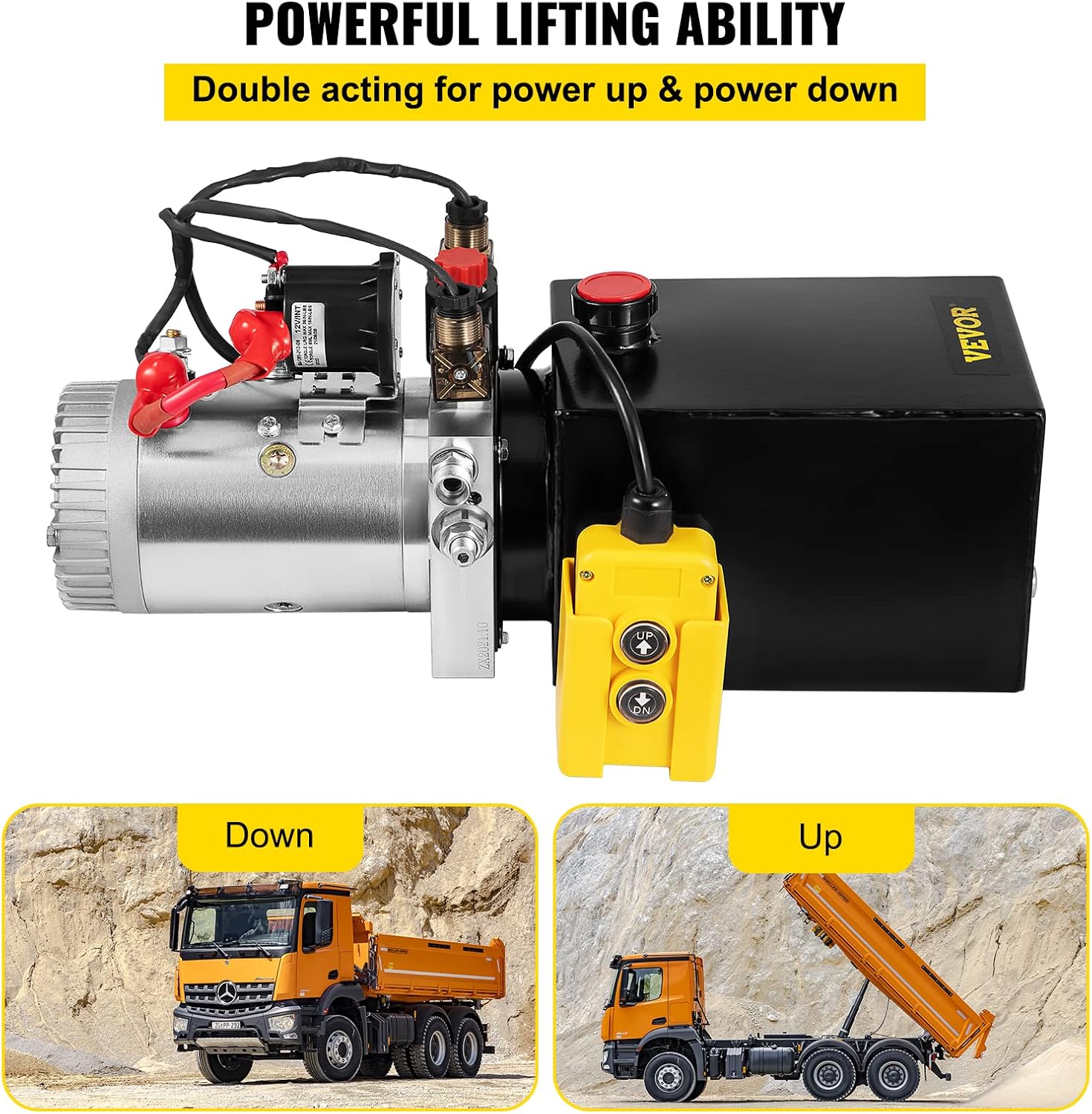 Mophorn Hydraulic Power Unit 8 Quart Hydraulic Pump Double Acting Hydraulic Power 12V DC with Metal Oil Reservoir Hydraulic Pump Power Unit for Dump Trailer Car Lifting