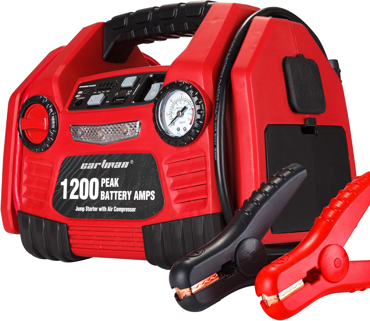 CARTMAN 1200 Peak Amp 12V Portable Power Station Jump Starter with Air Compressor, Car Battery Booster Pack with AC Adapter for Home & DC Adapter for Car, 150PSI Tire Inflator, Battery Clamps