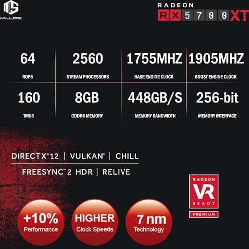 RX 5700 XT Graphics Card, Radeon RX 5700 XT 8GB GDDR6 2560SP 256bit PCI-e 4.0 x16 GPU Computer Video Card, HDMI/DisplayPort*3 Interface, 2K 4K Game Card for Desktop PC (RX 5700 XT)