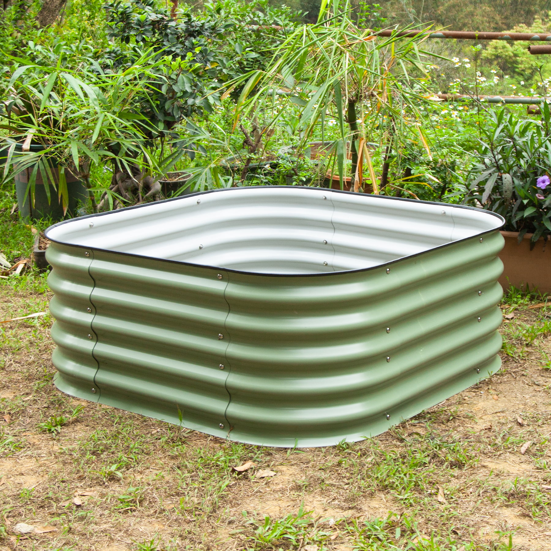 VEGEGA 17" Tall 5'X2' Metal Corrugated Raised Garden Bed Kit , Planter Box for Vegetables, Flowers, Herbs - Green (4in1)