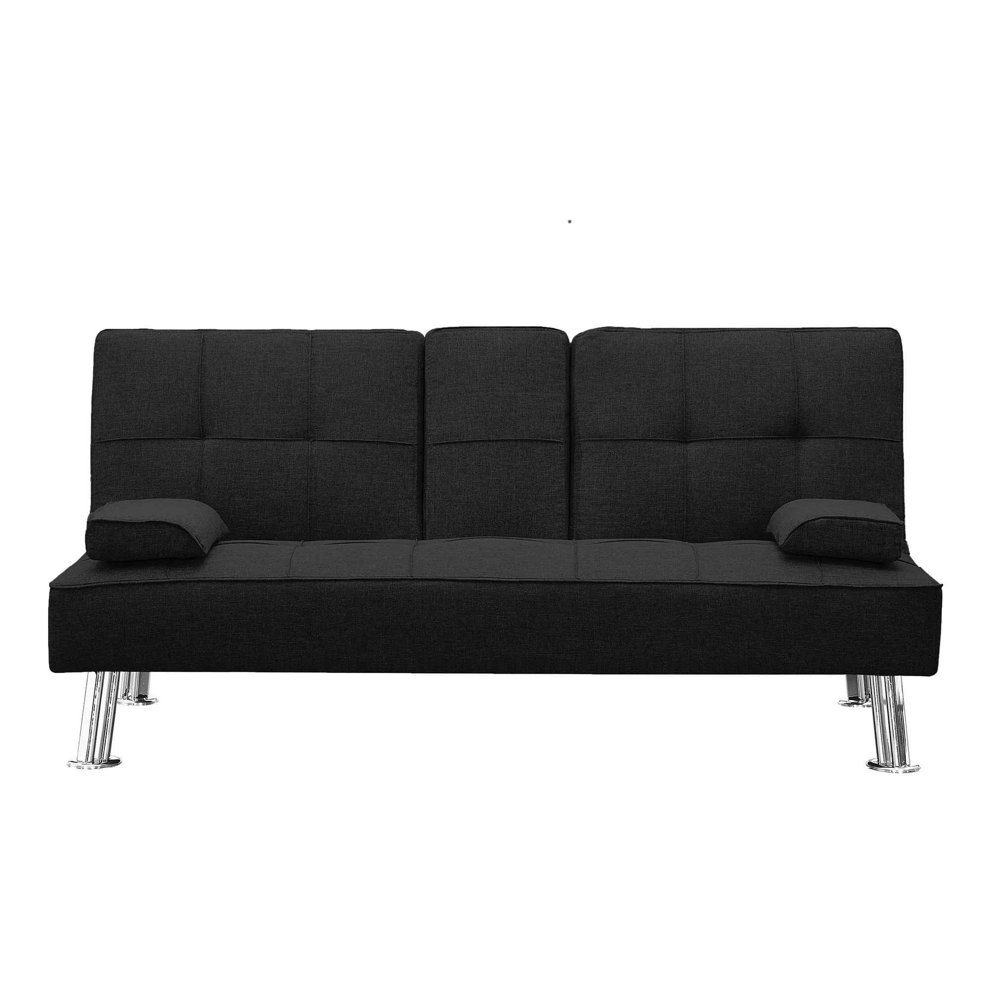 Convertible Folding Futon Sofa Bed with 2 Cup holders , Loveseat Sofa Bed Black