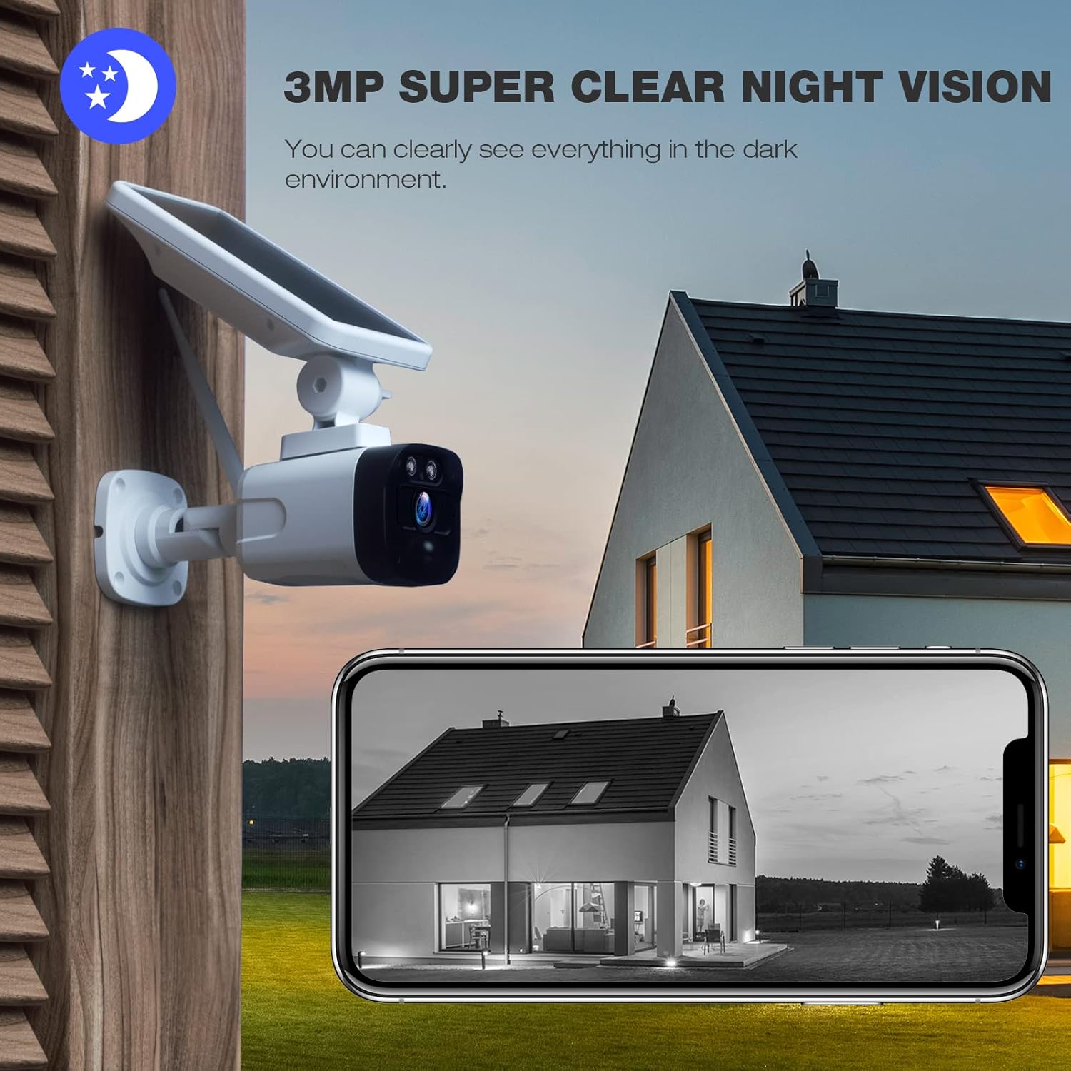 Solar Security Camera System Wireless, 3MP Outdoor WiFi Camera System with 2-Way Audio, PIR Motion Detection, Night Vision, IP65 Waterproof for Home Monitor(Includes Base Station & 3 Solar Cameras)