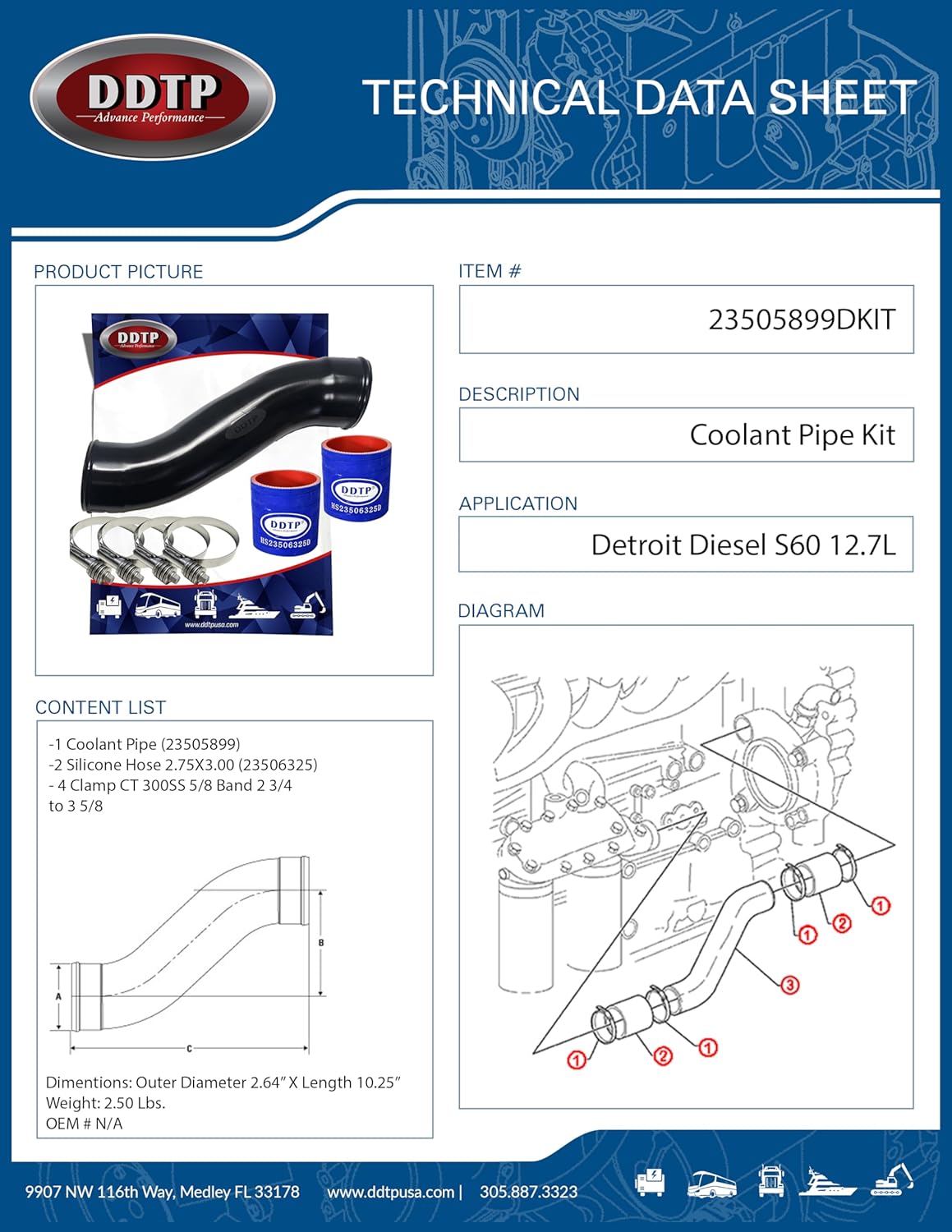 Detroit Diesel Series 60 12.7L & 14.0L Coolant Pipe Kit 23505899