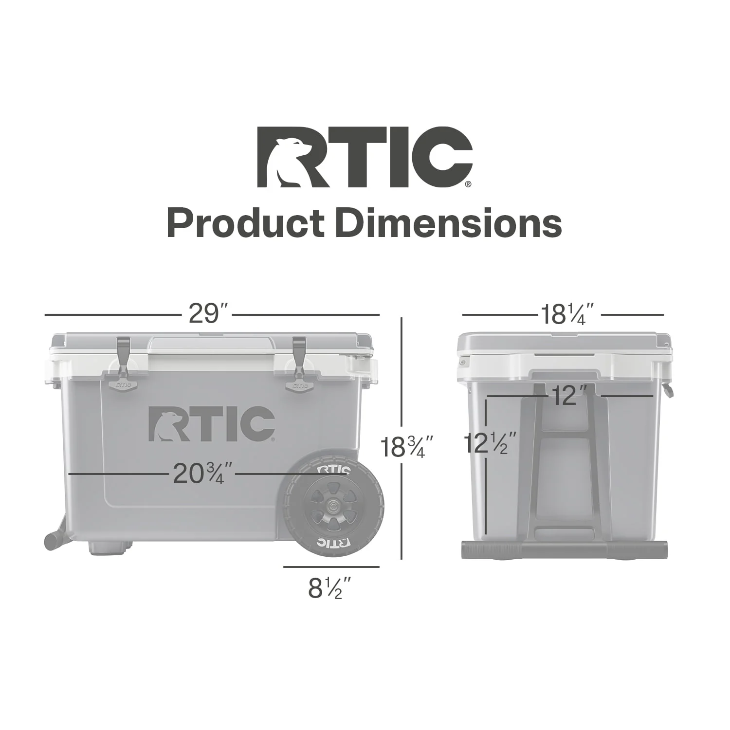RTIC 52 QT Ultra-Light Wheeled Hard-Sided Ice Chest Cooler, White and Grey, Fits 78 Cans