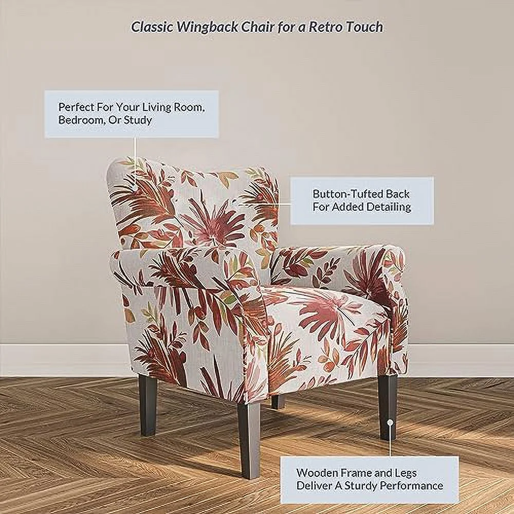 KHBIULIFE Modern Accent Chair for Living Room  High Back Floral Armchair with Wooden Legs  Upholstered Wingback Side Chair Padded Armrest Single Sofa for Living Room  Bedroom - Allston (G
