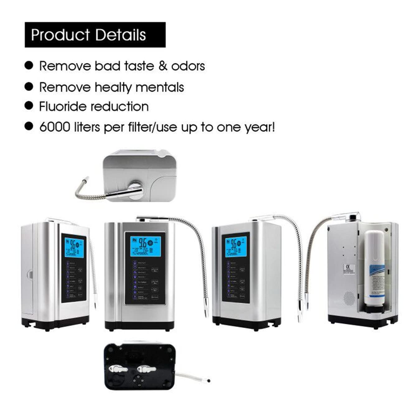 Alkaline Water Ionizer Machine, Hydrogen Generator Home Water Filter System Purifier for PH3.5-10.5 Acid Alkaline Water