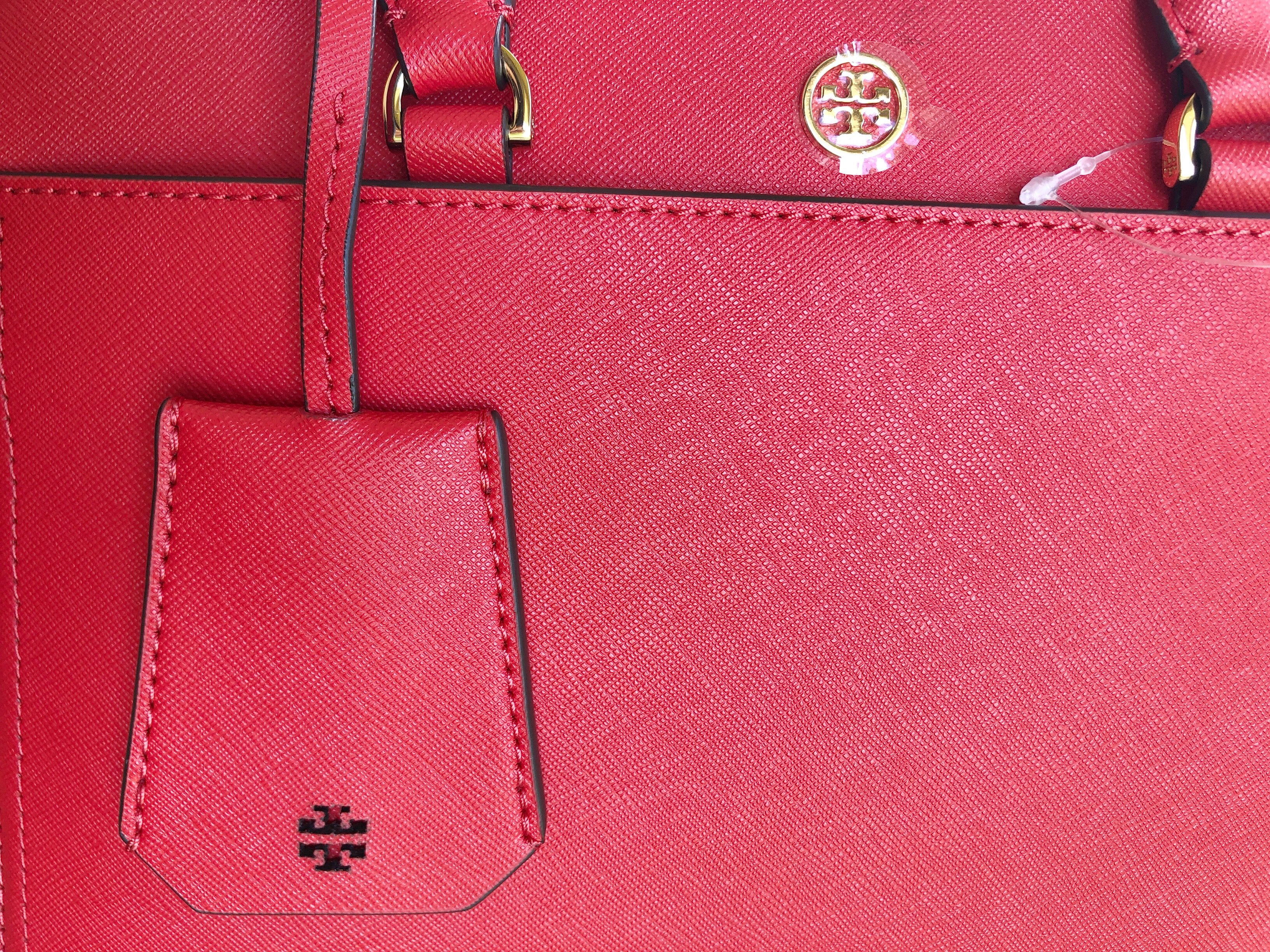 Tory Burch Robinson Small Double Zip Tote Satchel Crossbody Bag Poppy Orange Red