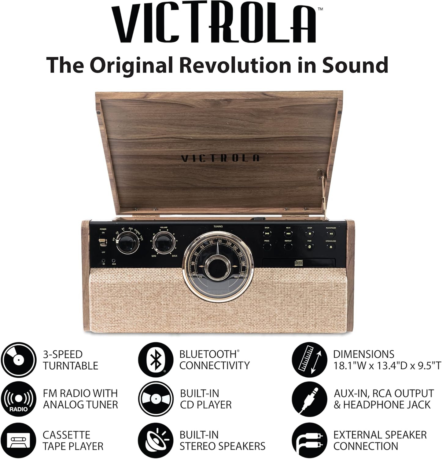 Victrola VTA-270B-FNT Empire Bluetooth 6 in 1 Music Center (33/45/78) (Farmhouse Walnut) and Victrola 3 Pack Turntable Replacement Needles