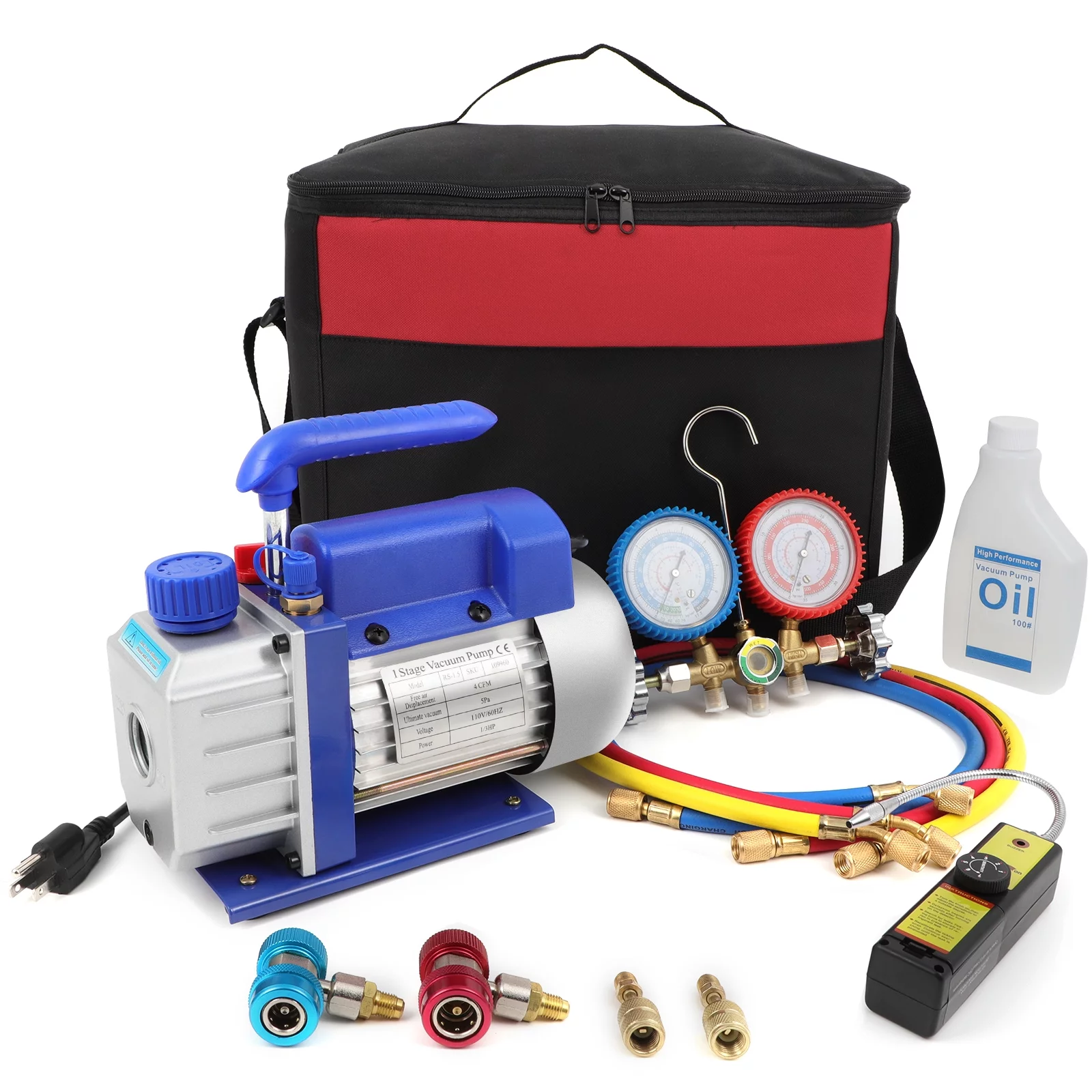 Complete Refrigerant Repair Tool Kit,1/3 HP 4CFM HVAC Vacuum Pump,R134a AC Manifold Gauge Set With Hoses and Quick Couplers,Leak Detector For Air Conditioner - Curated Treasures Market