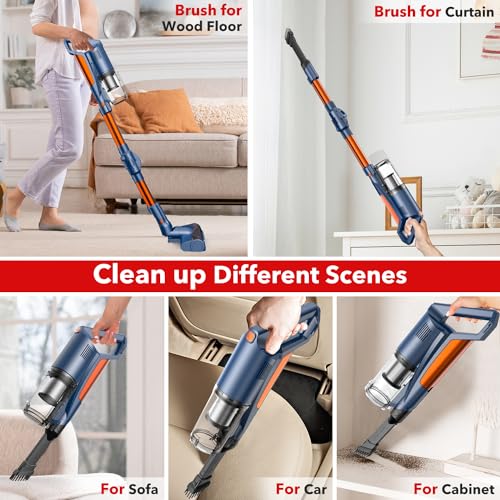 whall Cordless Vacuum Cleaner, Upgraded 25Kpa Suction 280W Brushless Motor Cordless Stick Vacuum Cleaner, Lightweight Handheld Vacuum for Home Pet Hair Carpet Hard Floor, up to 55mins Runtime