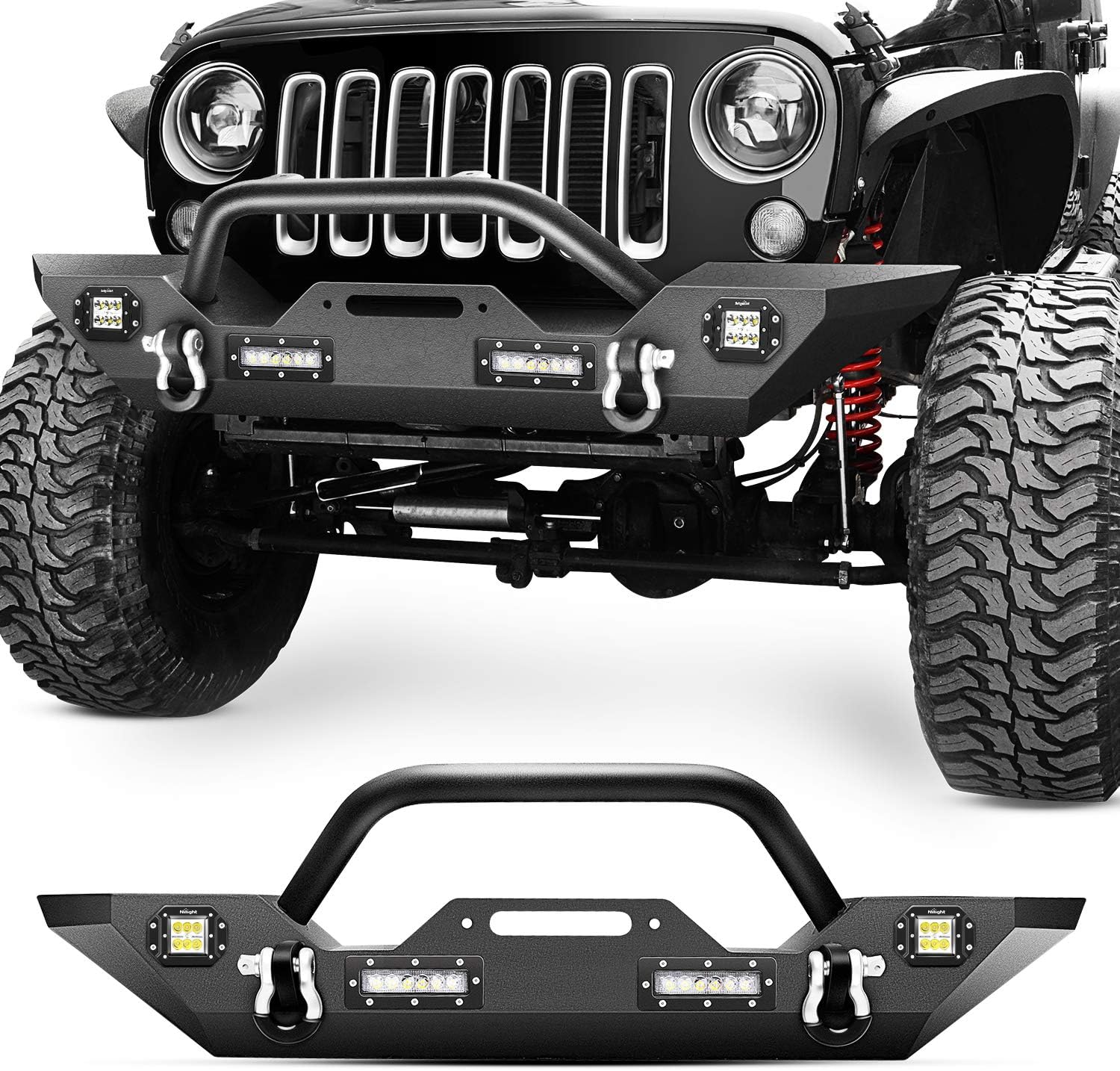 Nilight Front Bumper Compatible for 2007 2008 2009 2010 2011 2012 2013 2014 2015 2016 2017 Jeep Wrangler JK/JKU 2018 2019 2020 2021 2022 JL/JLU 2020-2022 Gladiator JT Rock Crawler Winch Plate