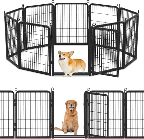 Dog Playpen Outdoor with Low Threshold Full Gate, 32" Height 10 Panels Large Dog Fence Outdoor for Yard, Heavy Duty Pet Playpen Metal Play Pen Portable Fence for RV Camping, Yard