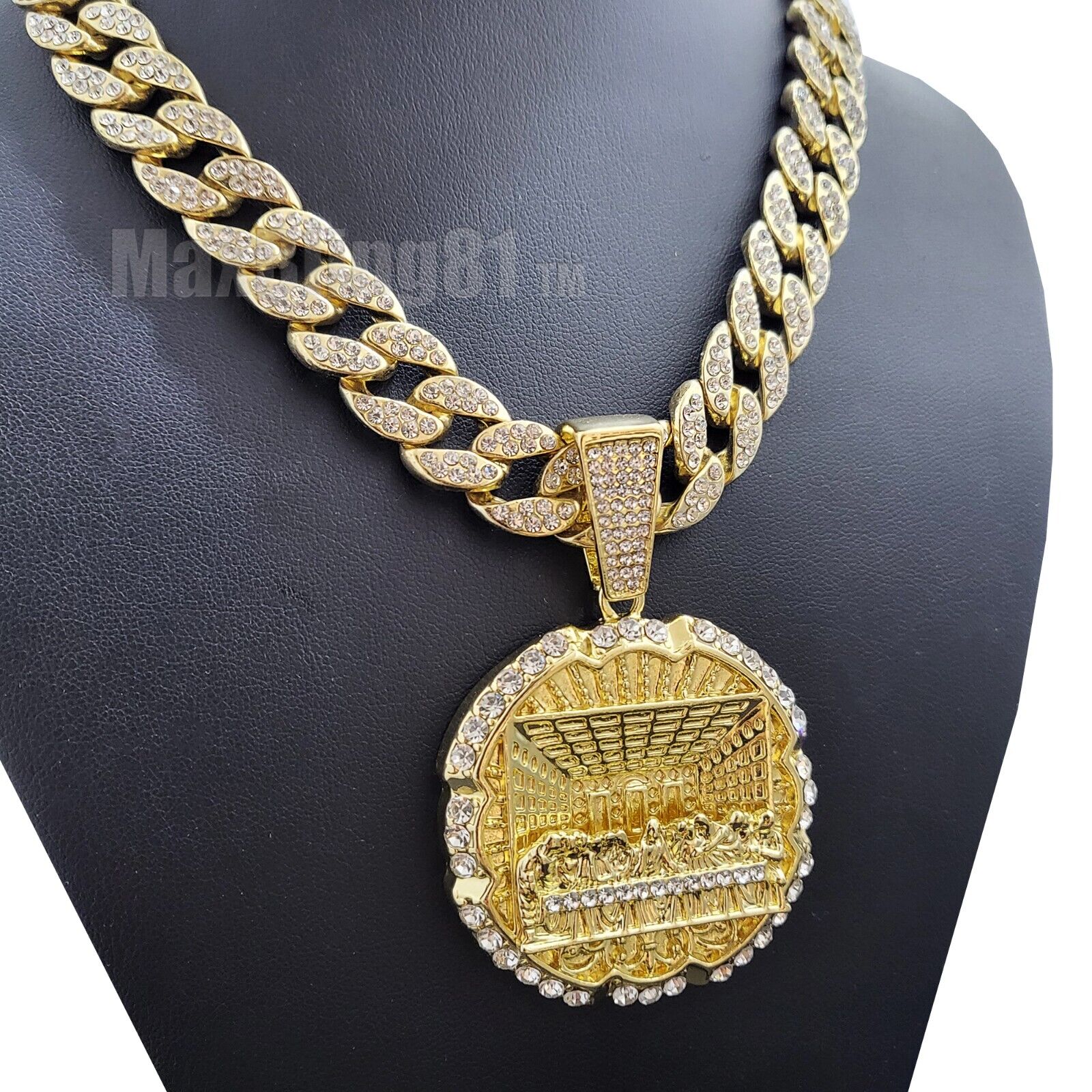 Hip Hop Last Supper Cubic Zirconia pendant & Full 15mm Iced Cuban Chain Necklace