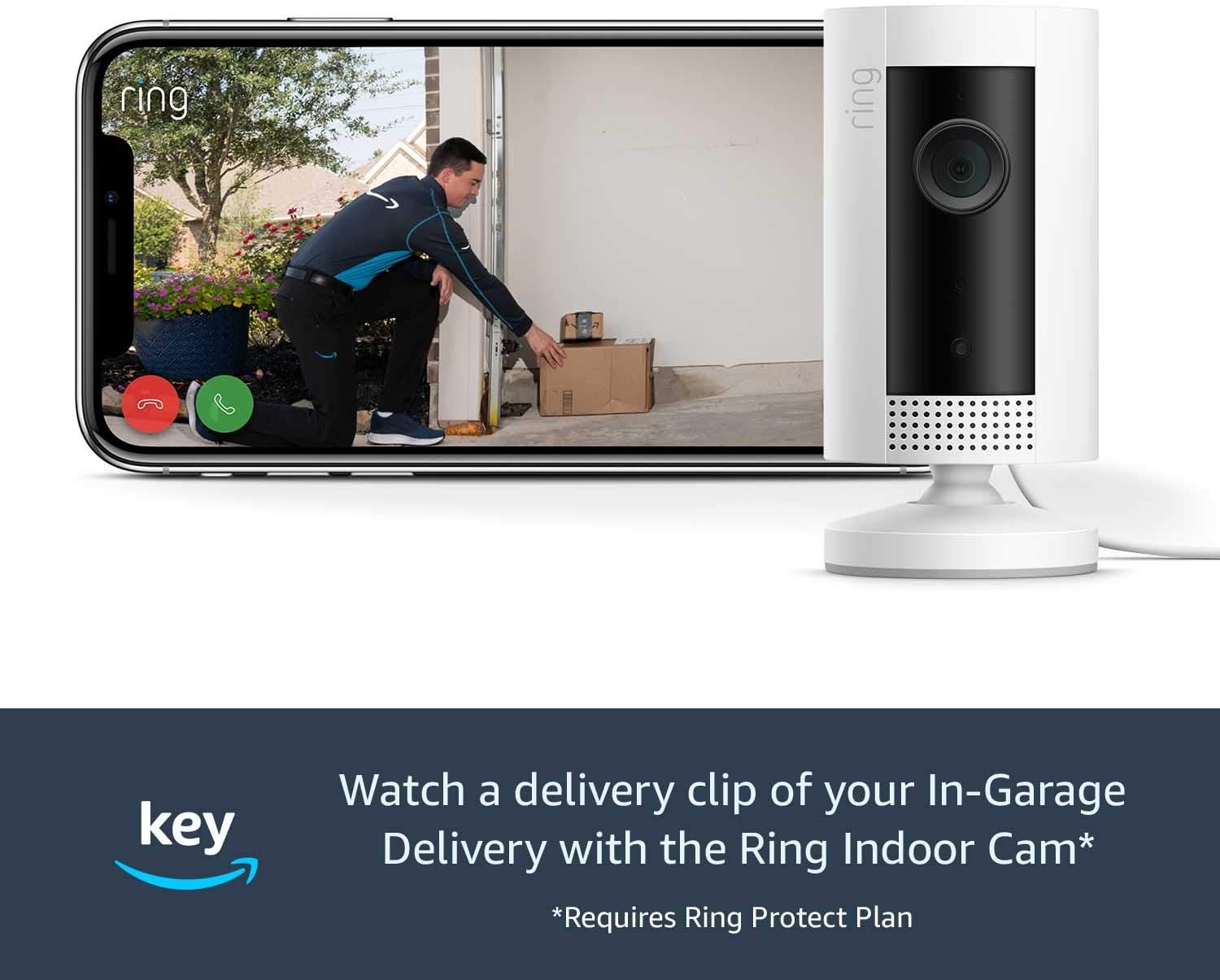 Key by Amazon in-Garage Delivery Bundle | Chamberlain myQ-G0401 - Wireless Smart Garage Hub and Controller, Wi-Fi & Bluetooth with Ring Indoor Cam HD Security Camera with Two-Way Talk, White