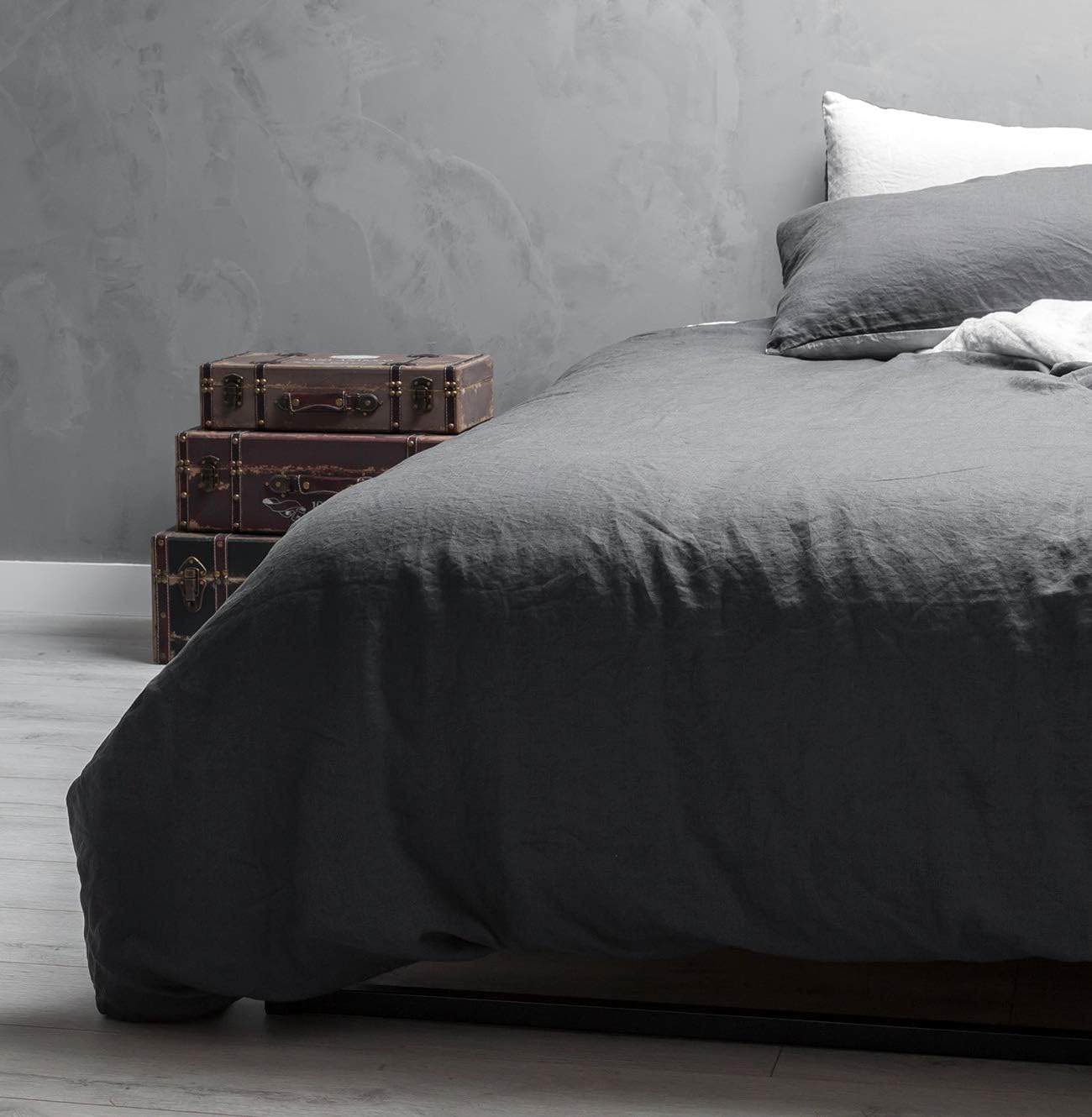 Wooflinen 100% Stone Washed French Linen 6 Piece Bed Duvet Set + Sheet Set - Luxurious Sheets (California King)