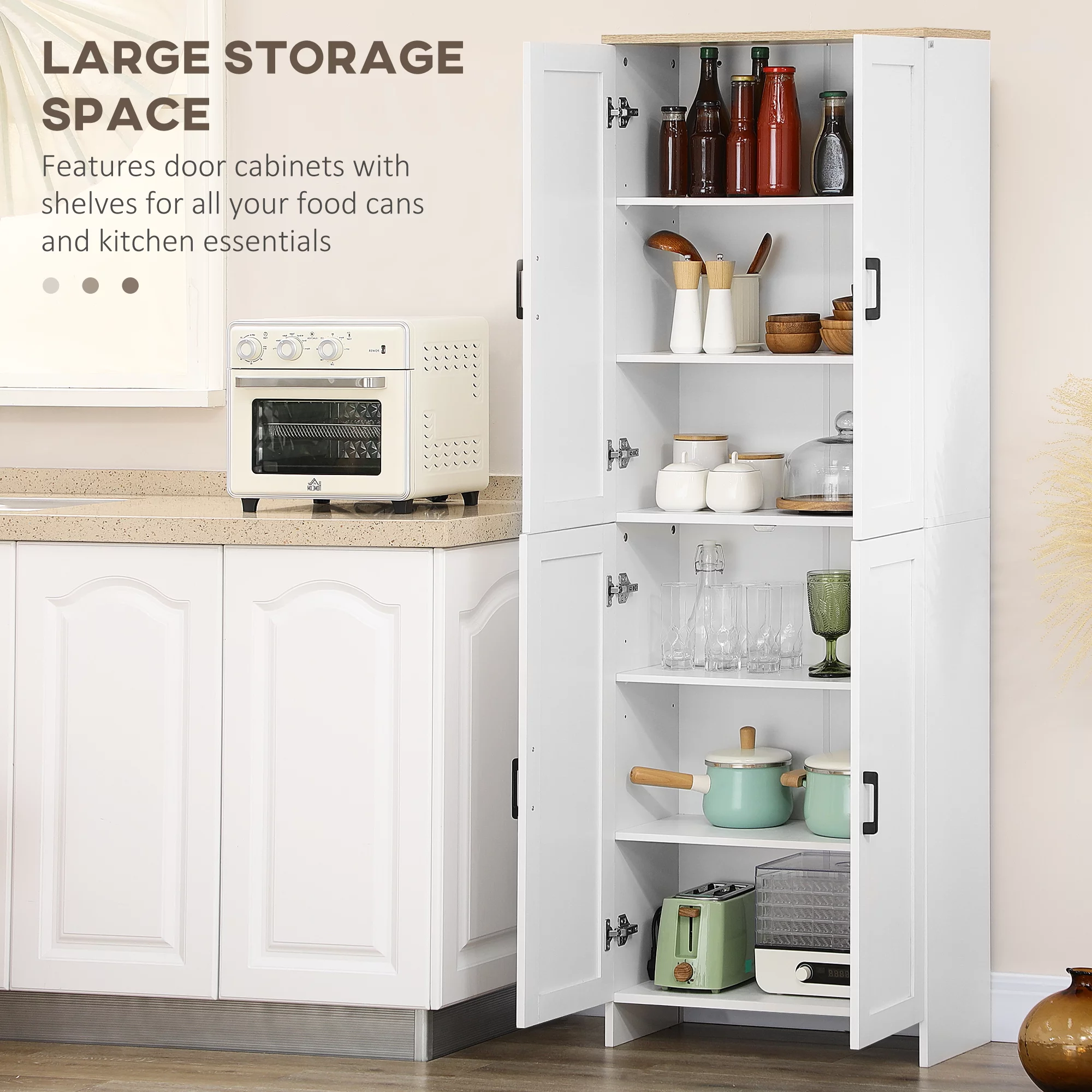 HOMCOM 72" Kitchen Pantry Storage Cabinet with Adjustable Shelves, White - Curated Treasures Market