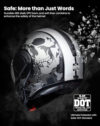ILM Vintage Full Face Modular Motorcycle Helmet for Adults Men ATV UTV Snowmobile with 180° Reversible Chin Guard DOT Model-B707(Matte Black, L)