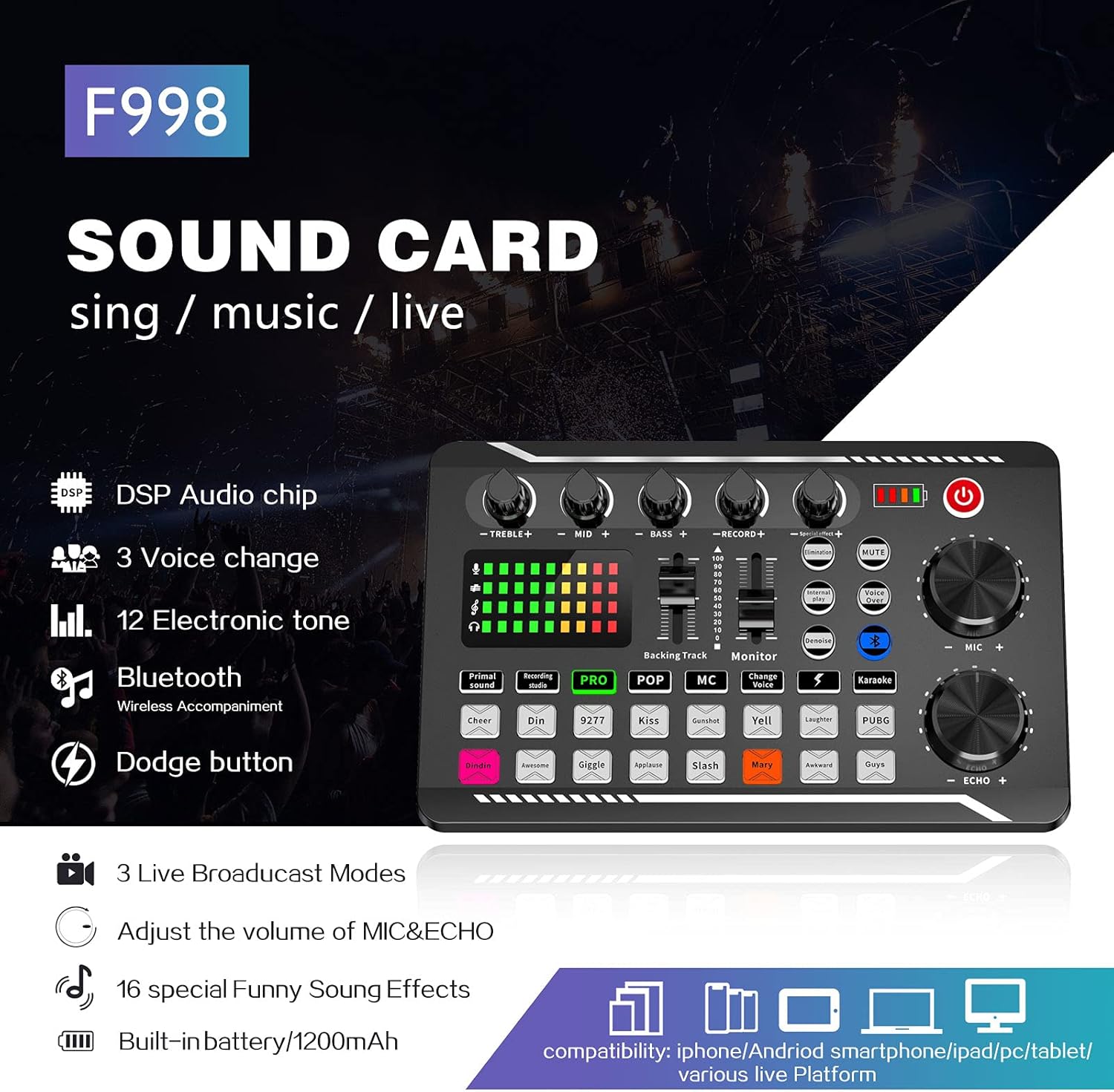 Podcast Equipment Bundle, Sound Card ,Sound Board,Professional DJ Audio Interface Mixer, Portable ALL-IN-ONE Podcast Production Studio with XLR Microphone for Live Streaming, Recording and Gaming