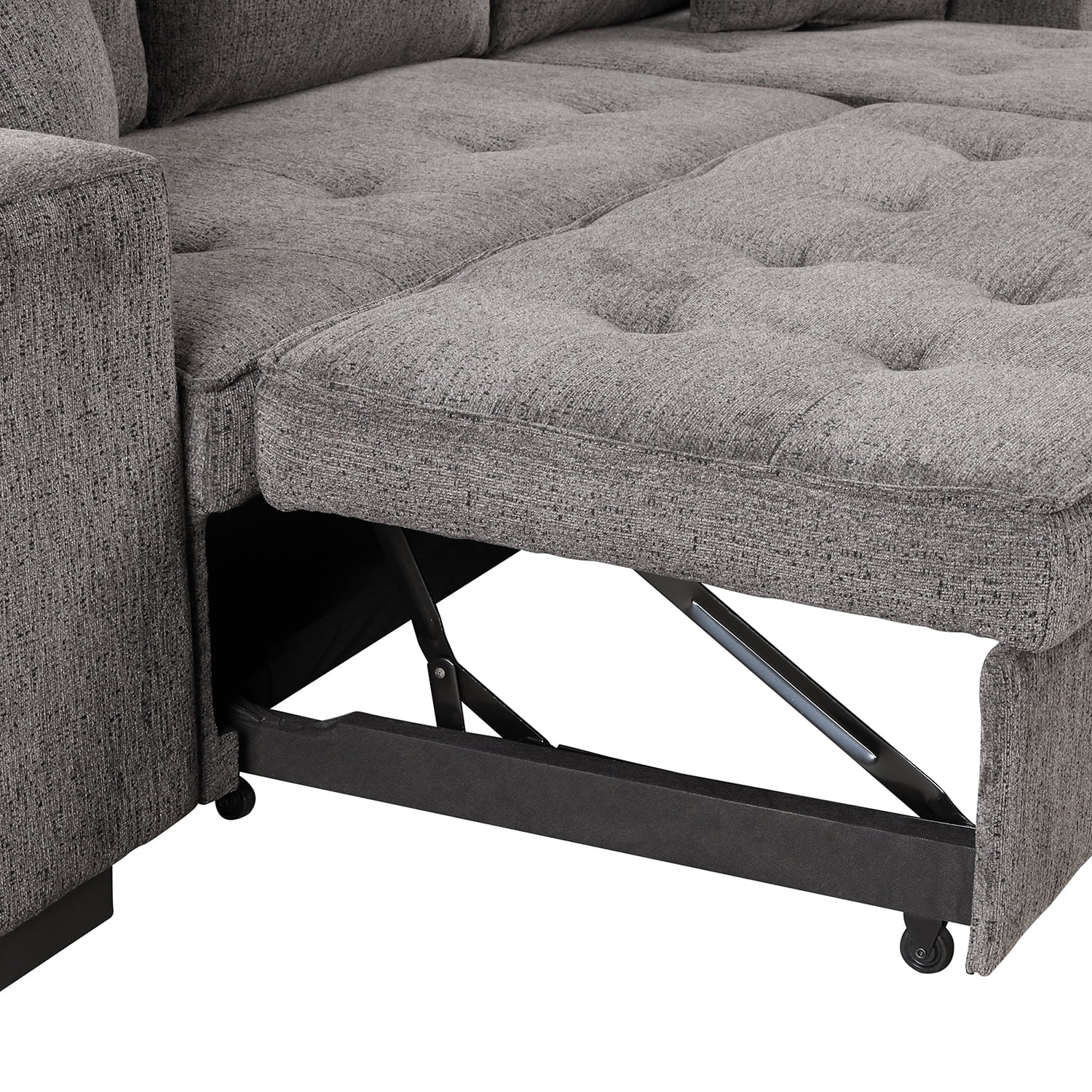 Churanty 104" Reversible Sectional Couch with Pull Out Bed,L Shape 3 Seat Sleeper Sofa with Storage Chaise and 2 Stools for Living Room,Knox Charcoal