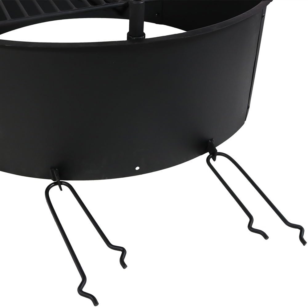 Sunnydaze Wood Burning Fire Pit - Campfire Ring with Cooking Grate and Fire Poker - 36 Inch Outdoor Camping Firepit - Heavy Duty 2mm Thick Steel - BBQ Grill