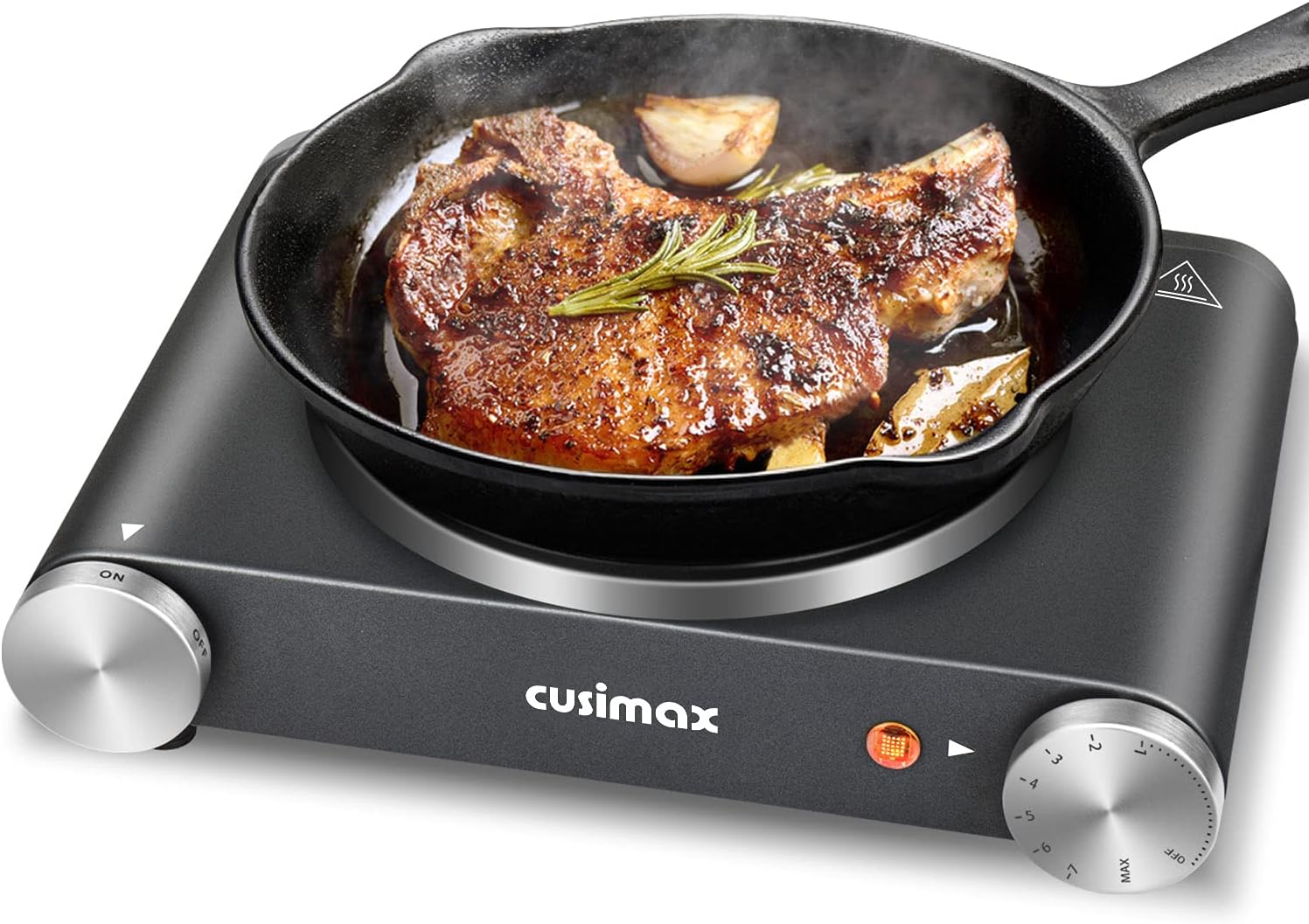 Cusimax Hot Plate Electric Burner Single Burner Cast Iron hot plates for cooking Portable Burner 1500W with Adjustable Temperature Control Stainless Steel Non-Slip Rubber Feet, Upgraded Version