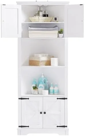 RUNFAYBIU 72" Tall Corner  Cabinet with Doors and 4 Shelves  Free Standing Corner Hutch Cabinet Kitchen Pantry  Cabinet for Kitchen Living Room Bedroom (72" Black)